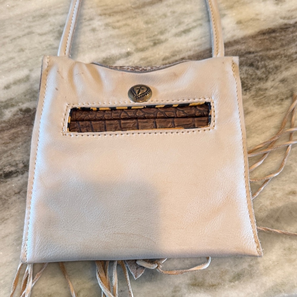 Leopard Print Fringe Crossbody Bag - Cream and Brown - Picture 4 of 6